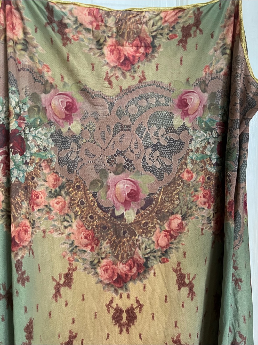Michal Negrin Sage, Cream & Pink Floral Midi Slip Dress - Picture 4 of 5